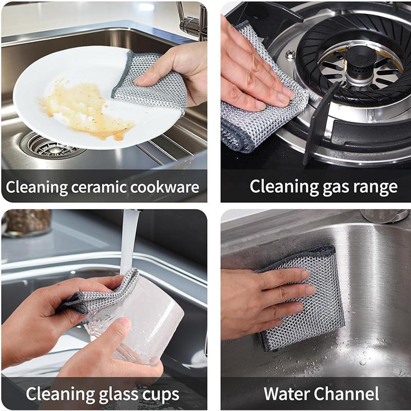 Dry Odor Free Scrub Cloths for Dishes Kitchen Cleaning Cloths for Cookware Sinks Stove Tops Non Scratch Steel Wire Dishcloths