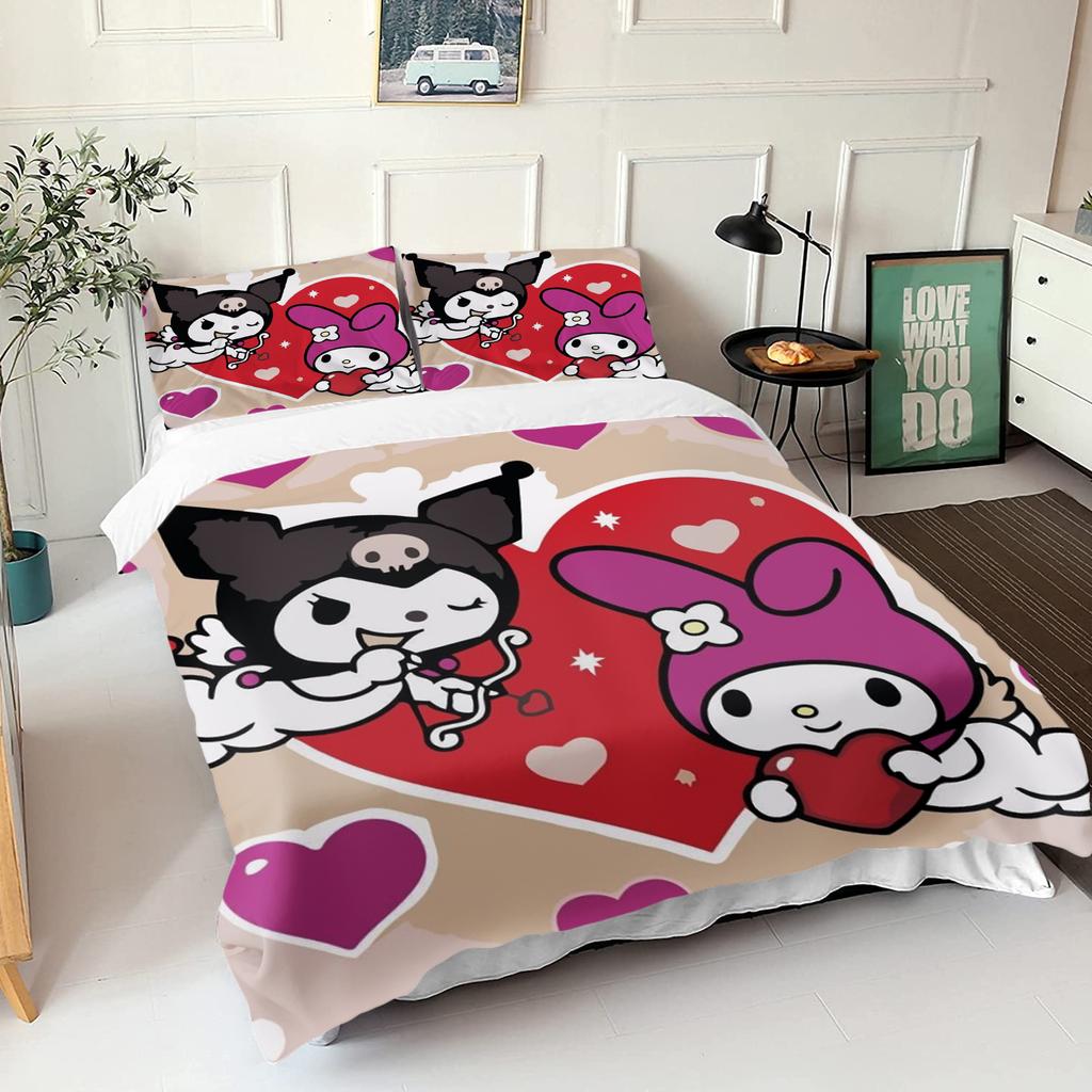 Sanrio Series Kurome 3-Piece 1 Quilt Cover One Piece Bedding Set Comforte Luxus Exquisite Birthday Gift Polyester Home Decor