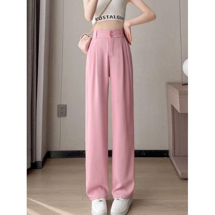 Ice Silk Suit Wide-leg Pants for Women In Summer Thin Korean High Waist Droop Chiffon Pants Narrow Version Straight-leg Casual Suit Pants
