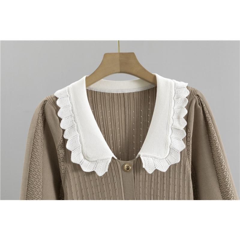 Spring and Autumn Women's Gentle Doll Collar Knitted Dress Plus Size Temperament High Waist Skinny Medium Long Dress