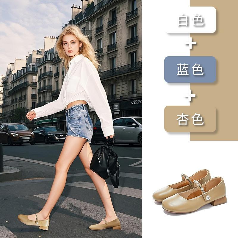 Leather Mary Jane shoes women's summer new Velcro bow single shoes women's casual versatile commuter women's shoes