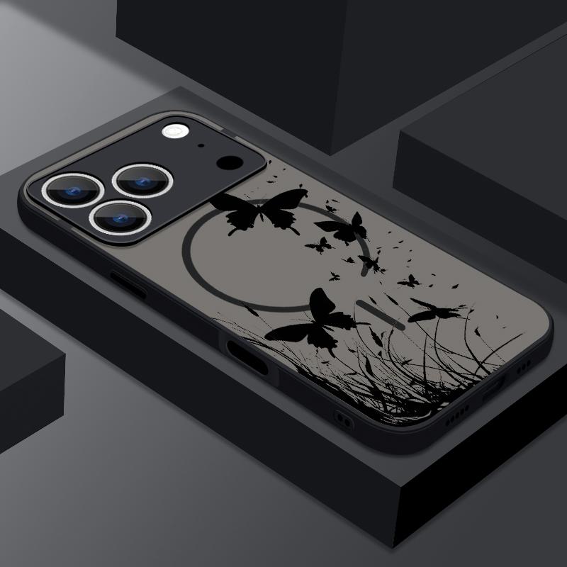 Creative Butterfly Flowers Pattern Case For iPhone 17 Pro Max Magnetic For Magsafe Matte Cover For iPhone 16 Pro Max 15 14 13 16E Air