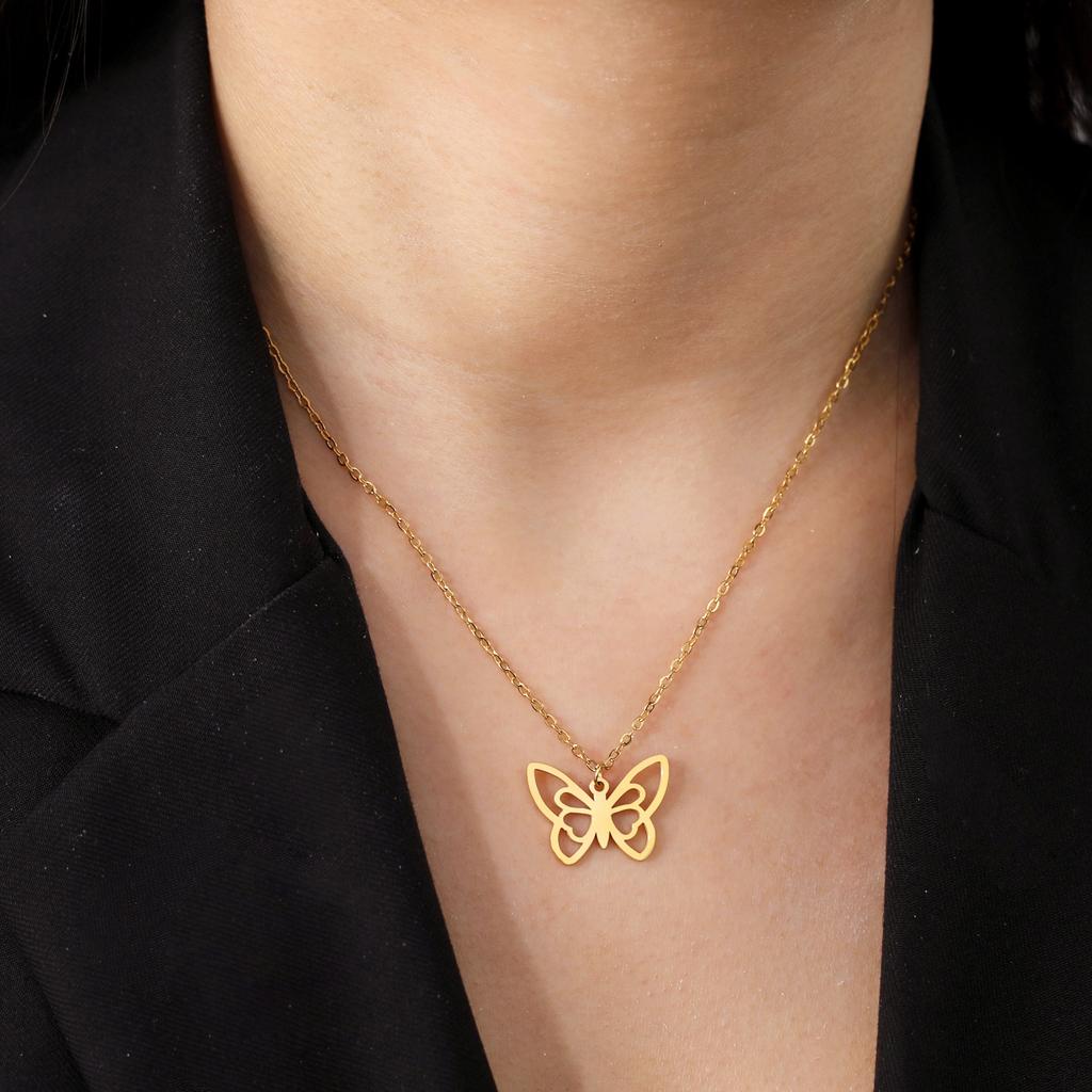 Collar de acero inoxidable para mujer y hombre, gargantilla con colgante de mariposa hueca, regalo de joyería de compromiso