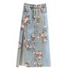 Women's Fashion Vintage Versatile Split Cowboy Printed Package Hip Mid-Length Half-Body Skirt