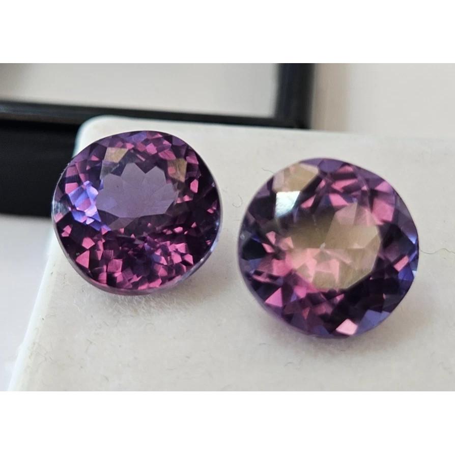 Beautiful Natural Color Change Alexandrite 10-11 Ct Round Cut Pair Gemstone