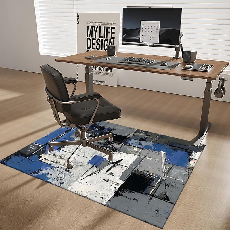 1pc Anime Cartoon Design Office Chair Mat - Blue and White Abstract Art Print, Non-Slip Carpet for Home Decor, Suitable for Office, Living Room, Bedro