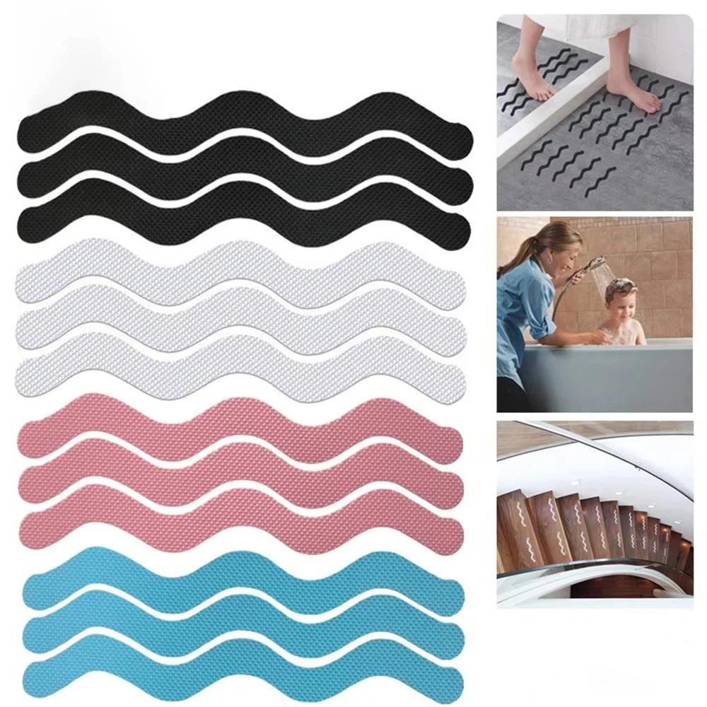 6/12pcs S-Shaped Design Anti-Slip Strips Transparent Bathtub Safety Strips for Stairs