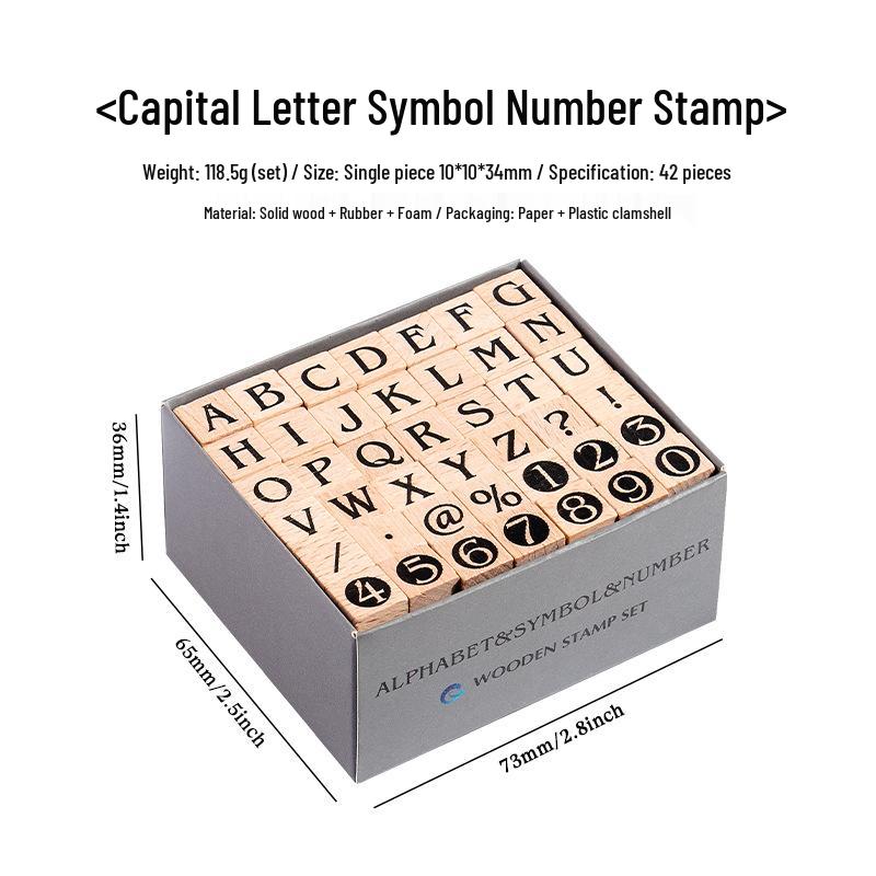 42-Piece Beech Wood Stamp Set: Numbers, Letters, Shapes & Emoticons.