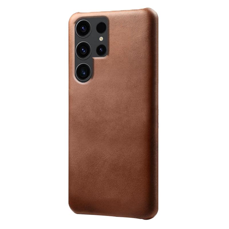 

For Samsung Galaxy S24 Ultra Phone Case PU Leather+PC Cover Calf Texture Phone Shell Brown