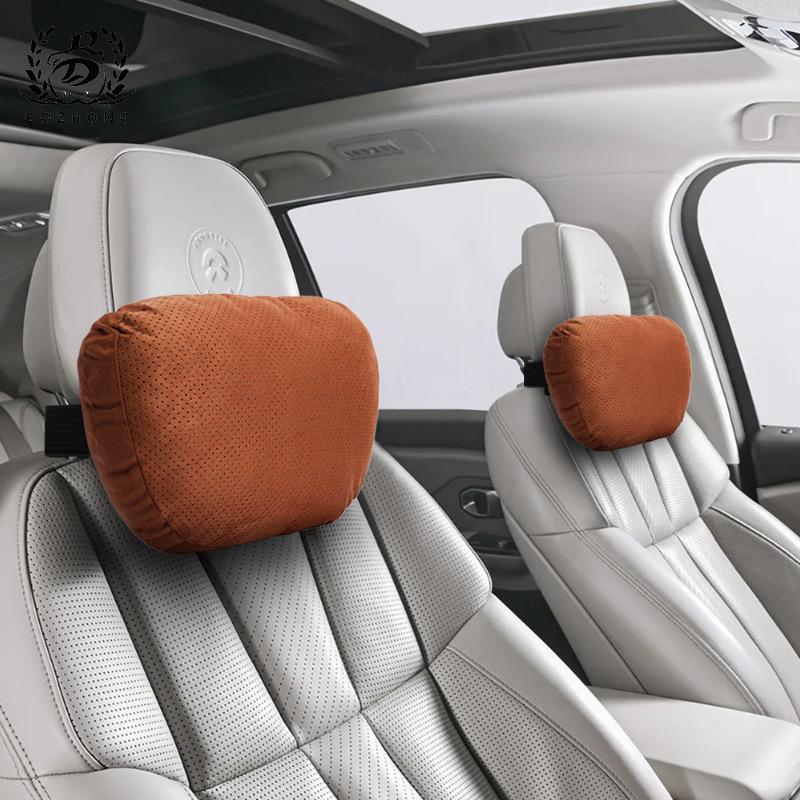 Wildleder Auto Lenden- & Nackenstütz-Set - Atmungsaktive, Perforierte Kopfstützen- & Rückenlehnenkissen