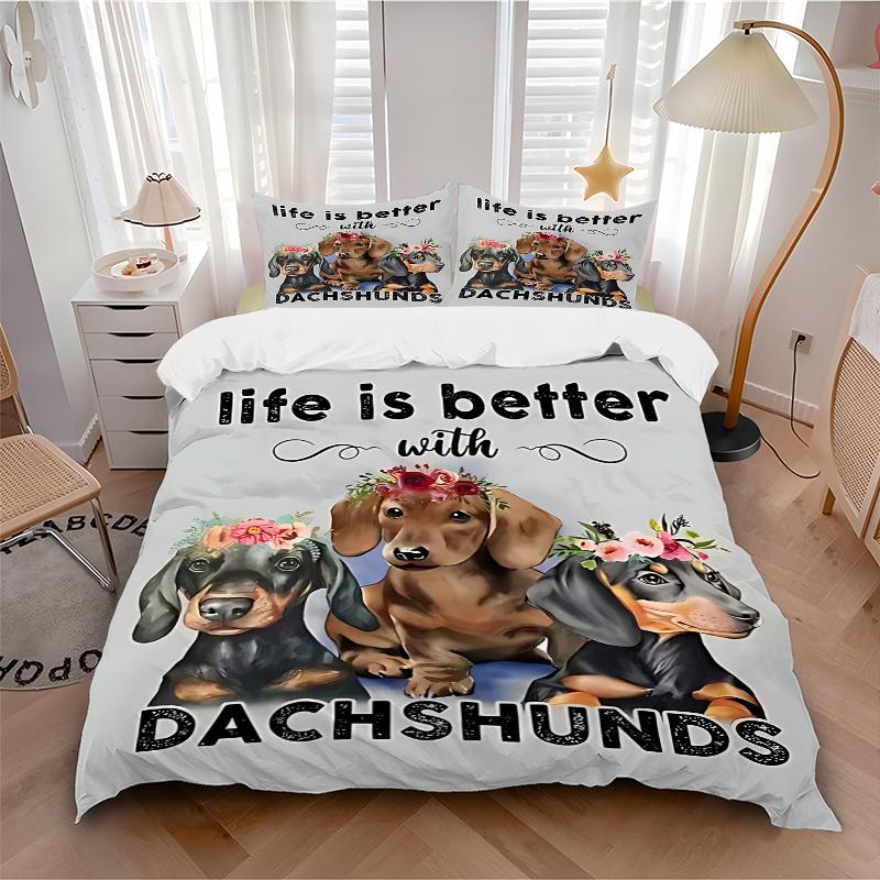 

3pcs Life is Better with Dachshunds, Comforter Set with 1 Comforter and 2 Pillowcases (No Core), Perfect for Bedroom Decor, Festive Gifts 135x200cm