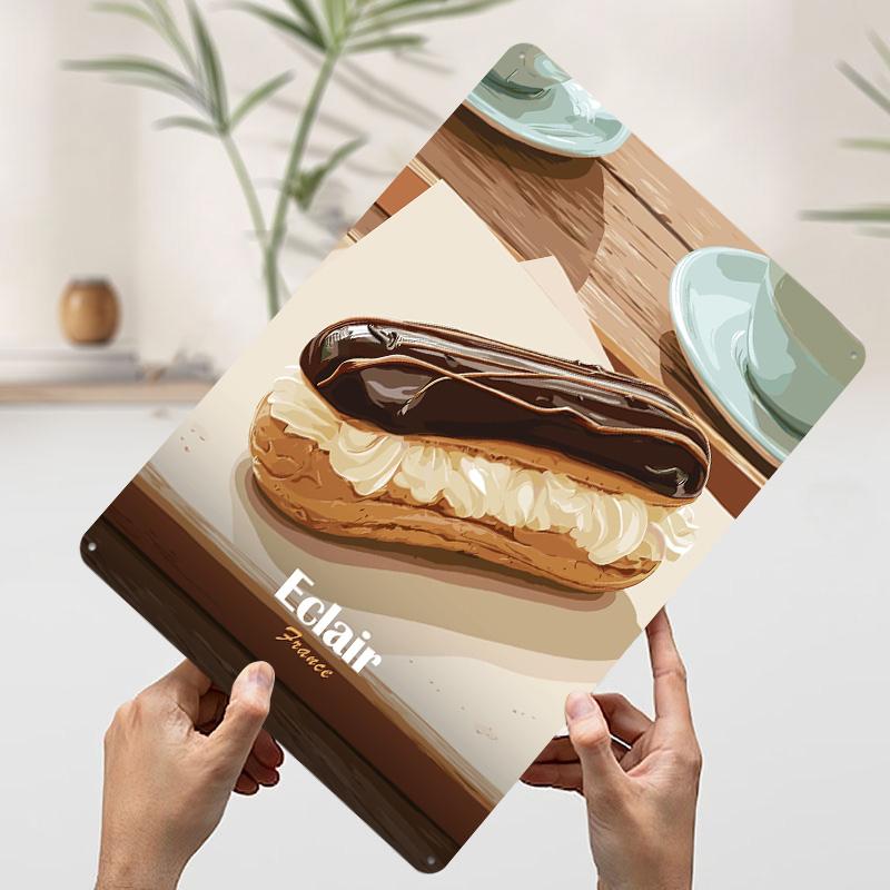 

Eclair Pastry With Coffee Tin Plaque Poster Customized Wall Art Retro Vintage Metal Signs for Man Cave Home Decor Wand Deko Room 7.9x11.8In(20x30cm)
