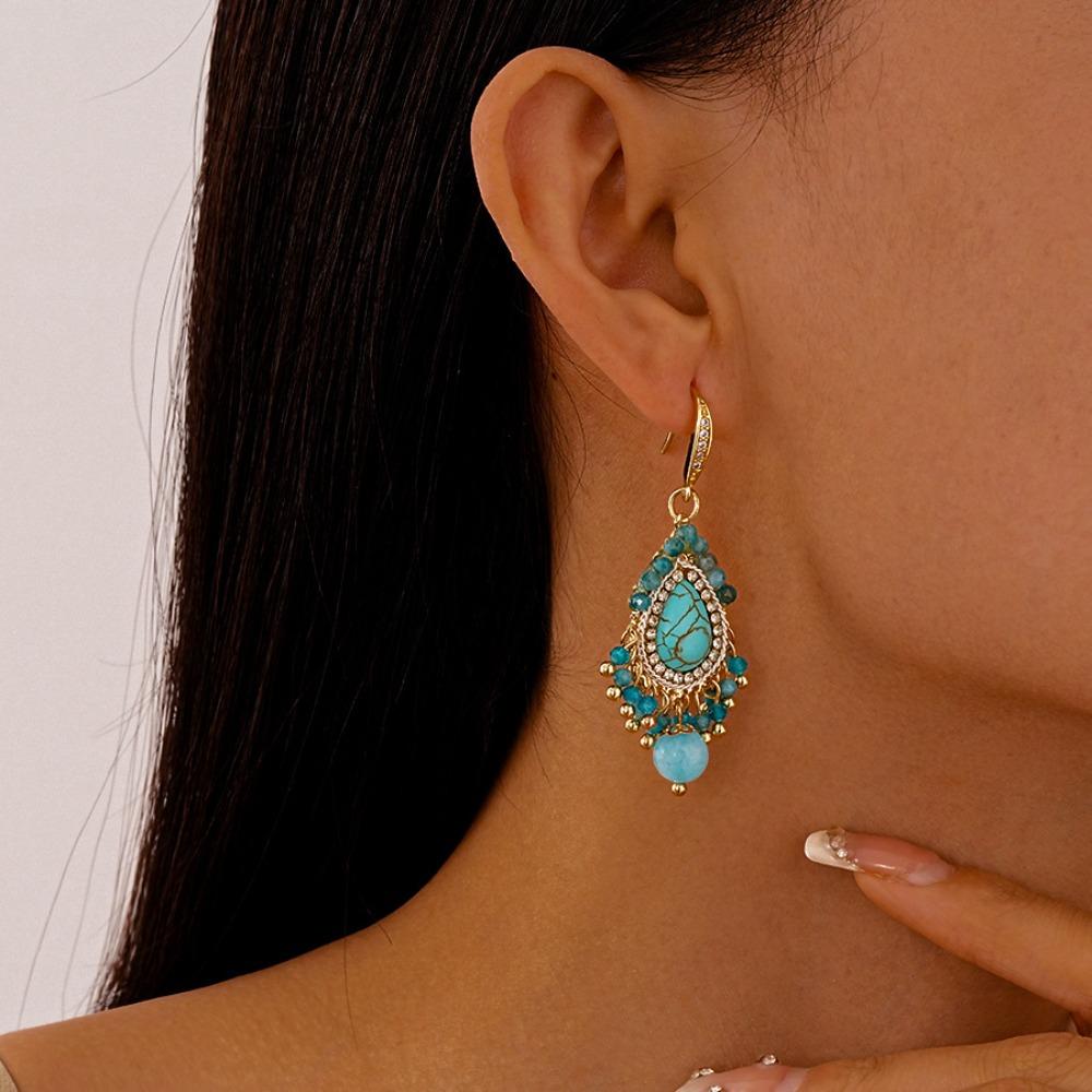Pearl Flower Shape Bohemian Turquoise Earrings Bohemia Style Earrings Pendant  Summer Party