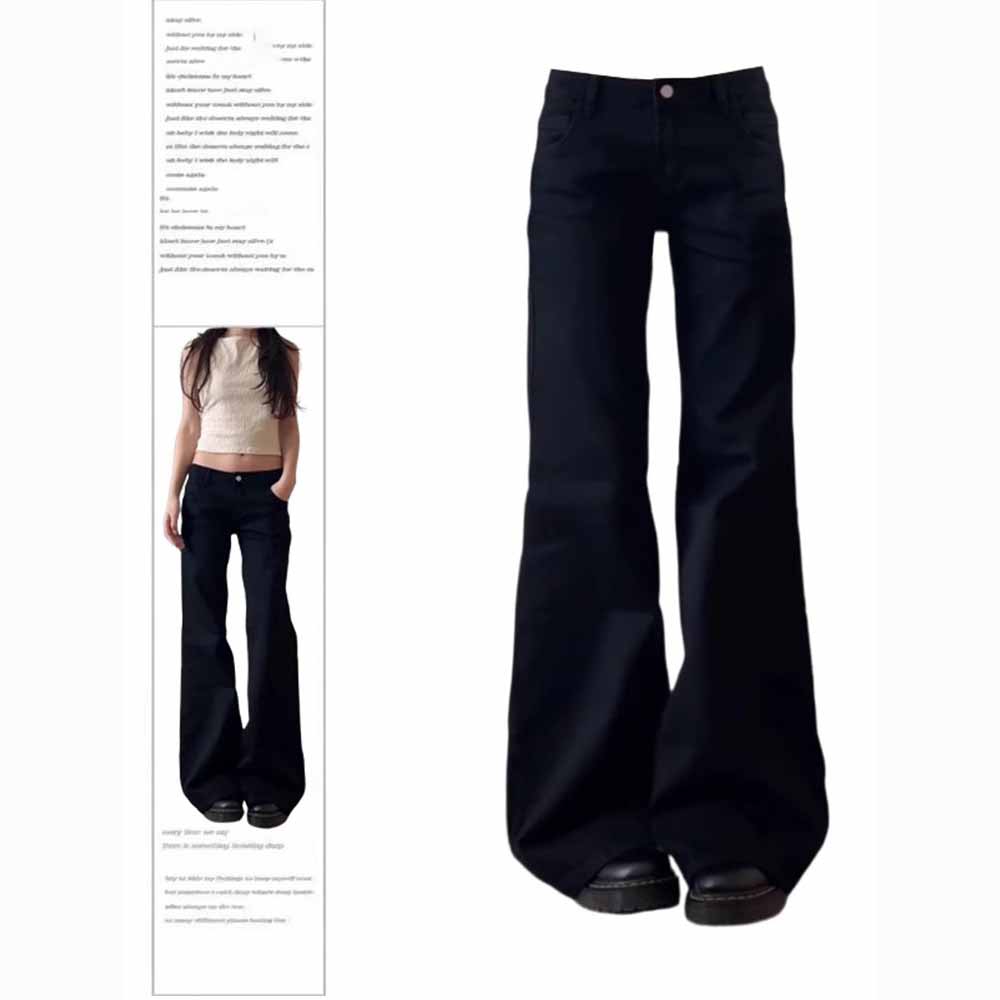 Women's Loose Versatile Straight Flared Pants Black Low Waist Wide Leg Slightly Pulled Jeans