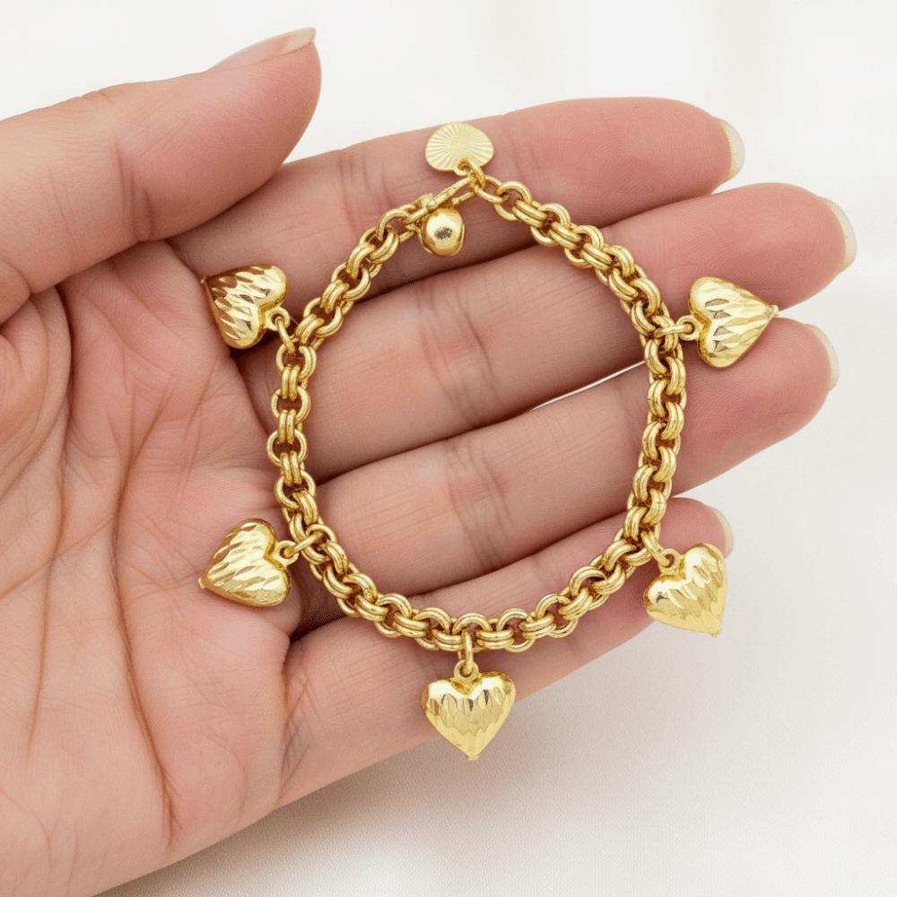 Elegant Heart Bracelet Unique Charm Chunky Bracelet Anniversary Gift Gold Bracelet Daily Wear