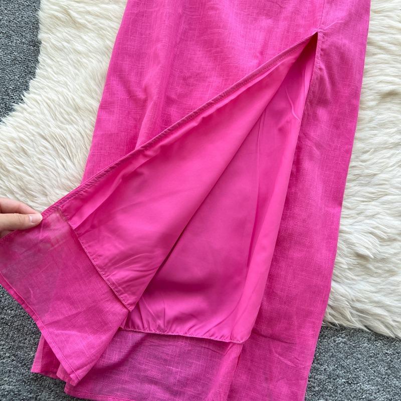 A Backless Off-the-neck Halter Dress for Women A Cinched Waist, Slimming and Slit Vacation Dress