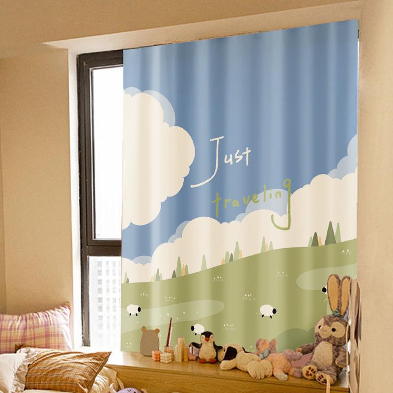Velcro Curtains Are Easy To Install Without Punching Holes, Small Windows Are Blocked, Self-Adhesive Rental Rooms Are Short Pastoral