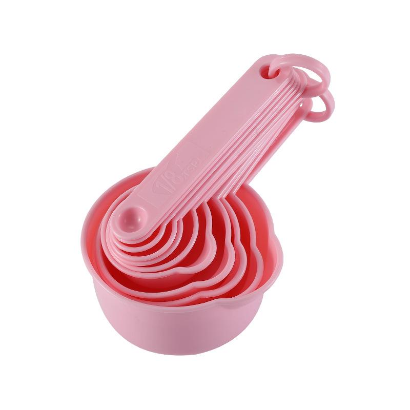 

10 шт./набор мерных ложек, цветная пластиковая мерная ложка/чашка, кухонные суперполезные инструменты для выпечки сахарного торта, ложка-чашка розовый