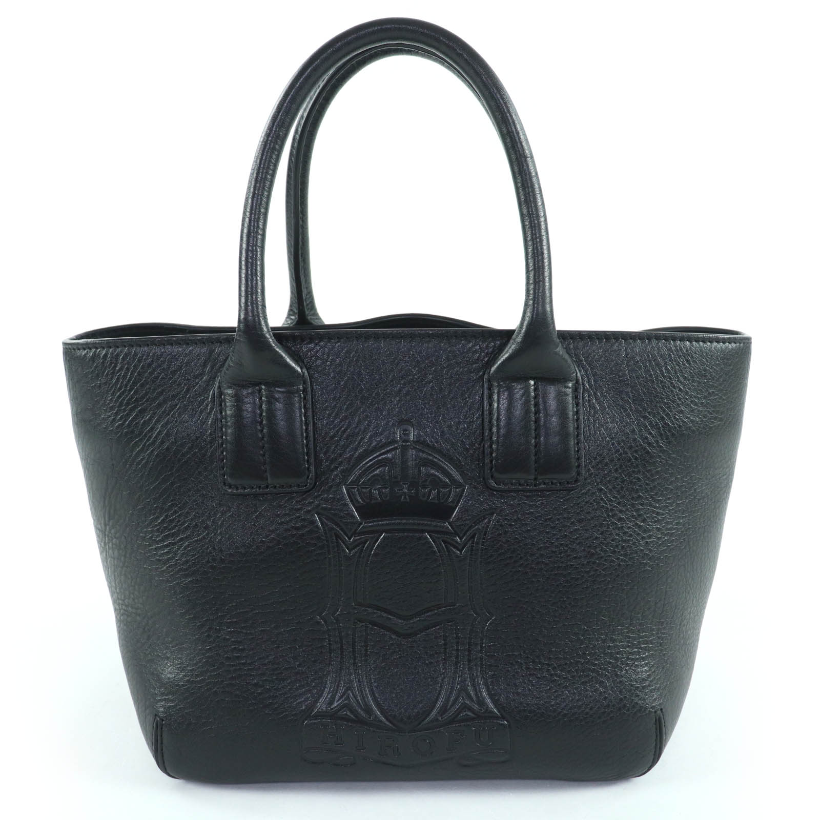 

Great HIROFU Handbag Front Logo All Leather Tote Bag black leather Women Used