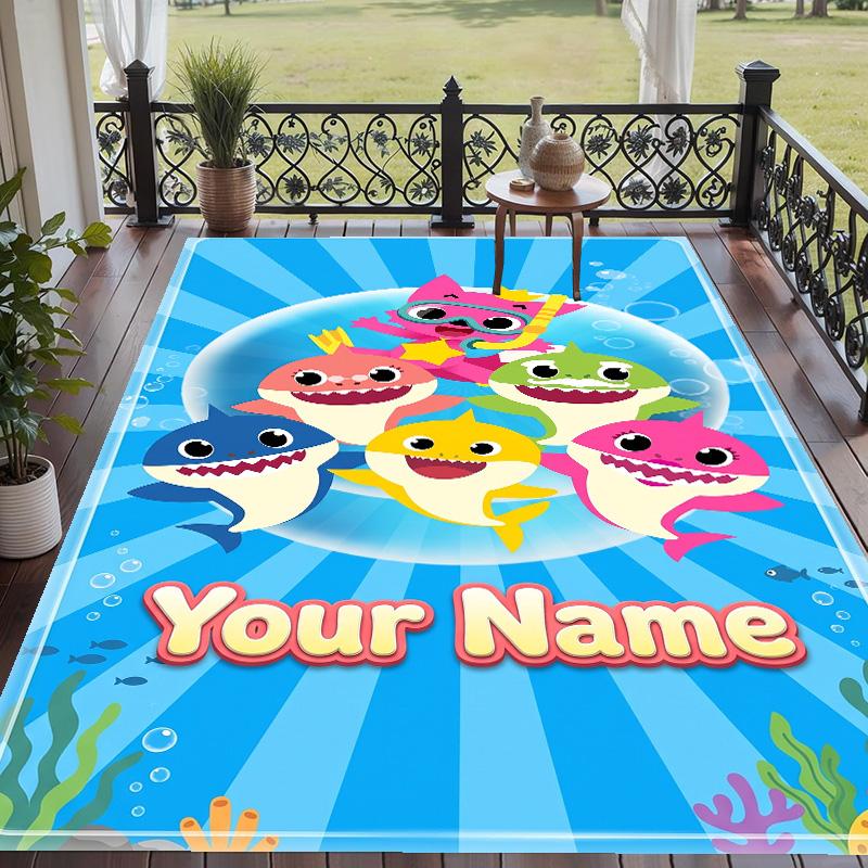 Custom Text Baby Shark Pattern Floor Rug Soft Indoor Carpet Mat Living Room Bedroom