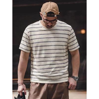 American Vintage Round Neck Knitted Stripes Short Sleeve T-shirt Men's Summer Base Foreign Trade Export To Domestic Sales Men's T-shirt