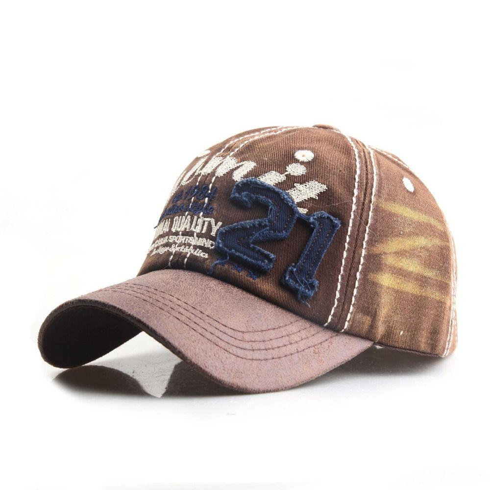 Adjustable Tattered Jeans Sun Hat 21 Embroidery Peaked Cap Fashion Vintage Baseball Cap  Sports