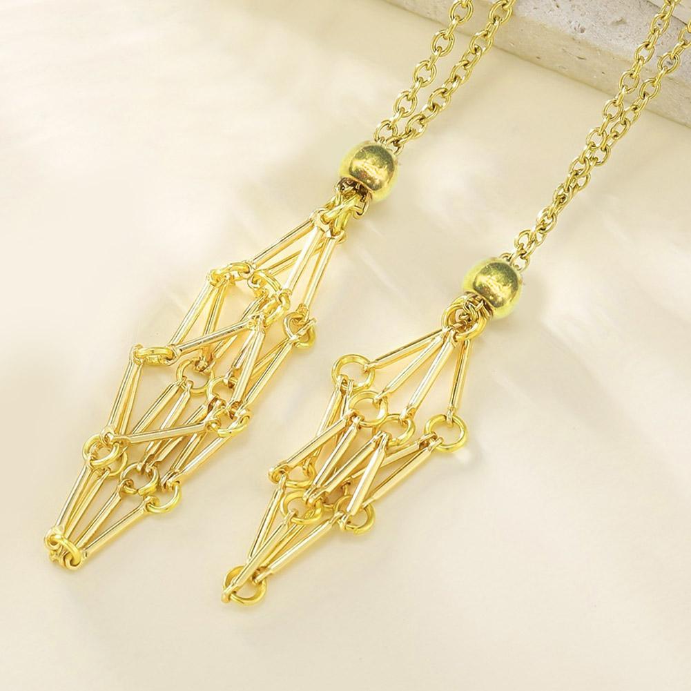 Stainless Steel Crystal Cage Necklace Adjustable Net Chain Stone Collecting Holder Anti-Tarnish Durable Design Easy To Open/Clos