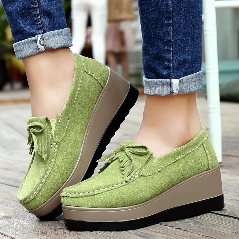 Fashion Spring and Autumn New Women's Shoes 2025 Tassel Butterfly Knot Suede Women's Shoes Fashion Thick Bottom Slope Follow Up Shoes