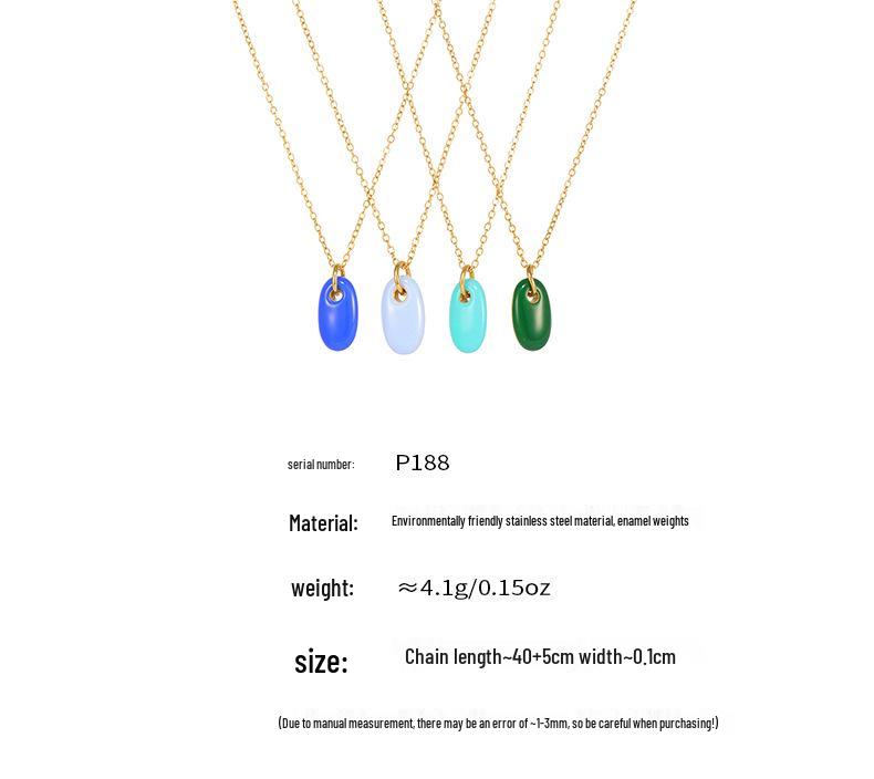 Morandi Color Oval Enamel Drop Pendant Necklace, Simple & Elegant Clavicle Layer, Stainless Steel Chain, Non-Fading.