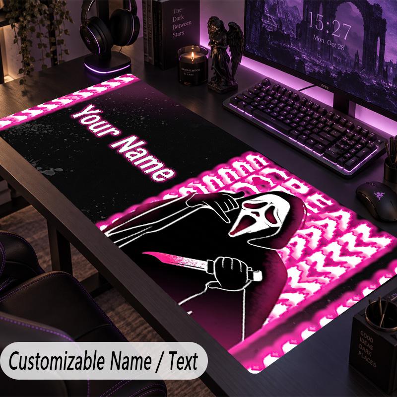 Custom Text Big Mousepad, Extended Desk Pad For Laptop Work GameScream Ghostface