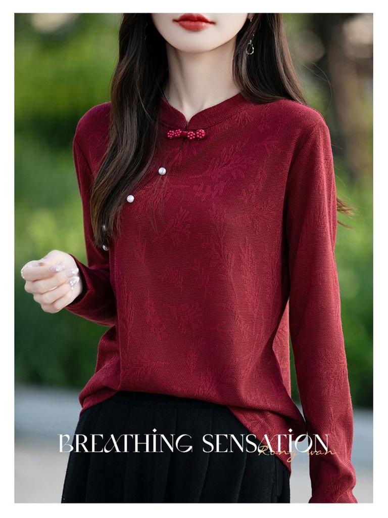 2024 Autumn/Winter High-End Knitted Sweater with Chinese Pearl Frog Closure