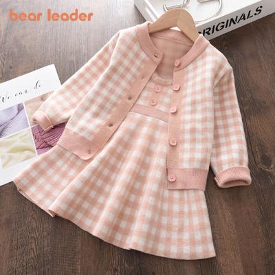 3-8 Year Old Girls Knitted Plaid Inner Suspender Skirt Cardigan Two-piece Baby Girl Suit Skirt