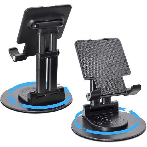 360°Rotating Phone Holder for Desk, Portable & Foldable Cell Phone Stand for Office & Home, Angle & Height Adjustable Tablet Stand for All