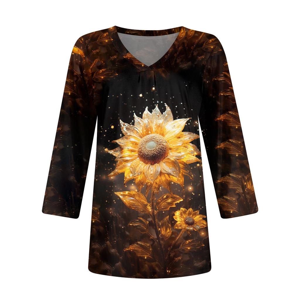 Women's V-neck Gradient Print Three-quarter Sleeve Fashion Top