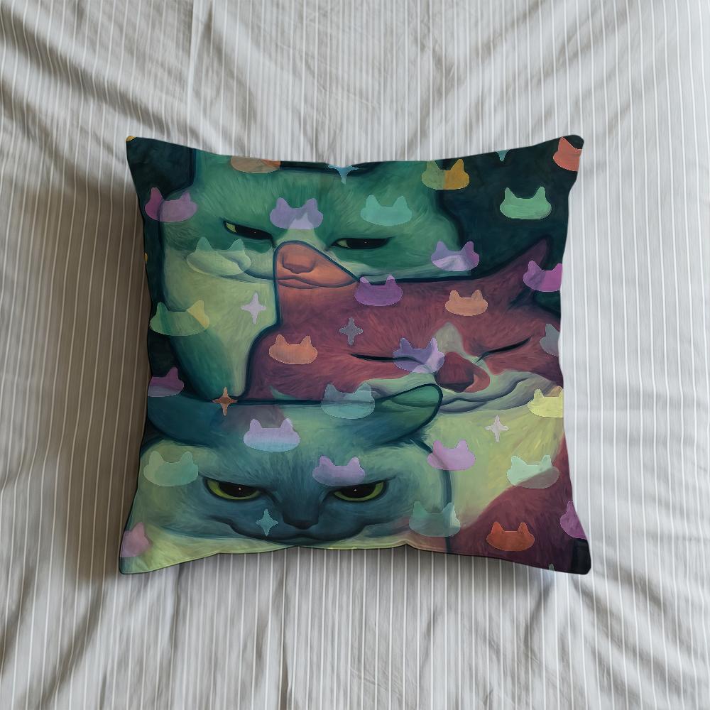 H-Hosono Cushion Cover Soft Case Sofa Living Cute Room Home Comfortable Office Decor Protective Art Cat K-Karin Pillow
