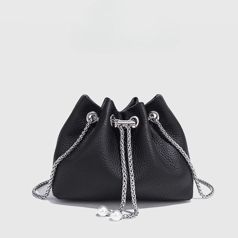 Women'S Leather Link Tassel Cloud Bag Drawstring Trend Design Shoulder Messenger Bag