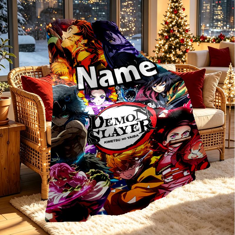 Custom Name Personalized Demon Slayer Print Blanket, Home Decor, Bedroom, Sofa, Camping, Couch, Gifts for Birthday Christmas