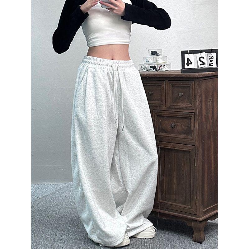 

Axef Casual Fleece-lined Drawstring Jazz Dance Sweatpants White Gray S
