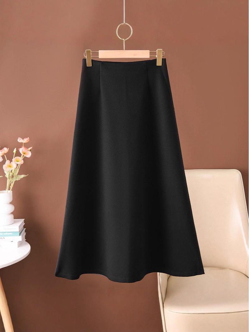 Elegant Gray Midi A-Line Skirt: Cashmere Blend, Fleece-Lined, Versatile & Slimming M (110-125 cm)