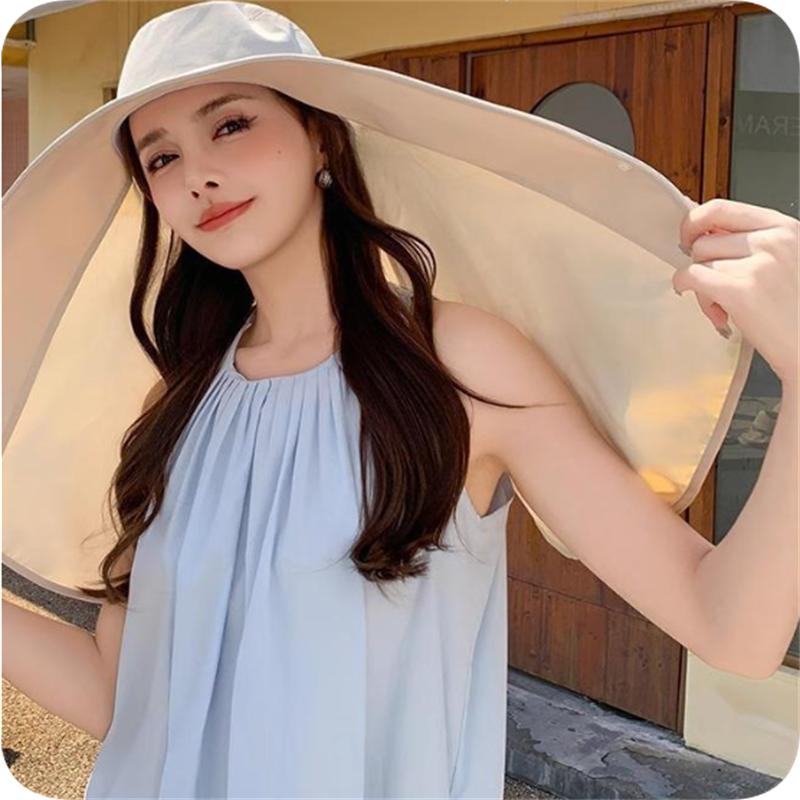 Full Coverage Extra Large Brim With Shawl Fisherman Hat For Women Summer Quick-Dry Neck Protection Sunshade Sunscreen Flat Top Cycling Equestrian Hat