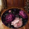 Luxury Dark Peony Flowers Round Rug Elegant Floral Design Soft Flannel Living Room Bedroom Decor Modern Home Carpet Mat