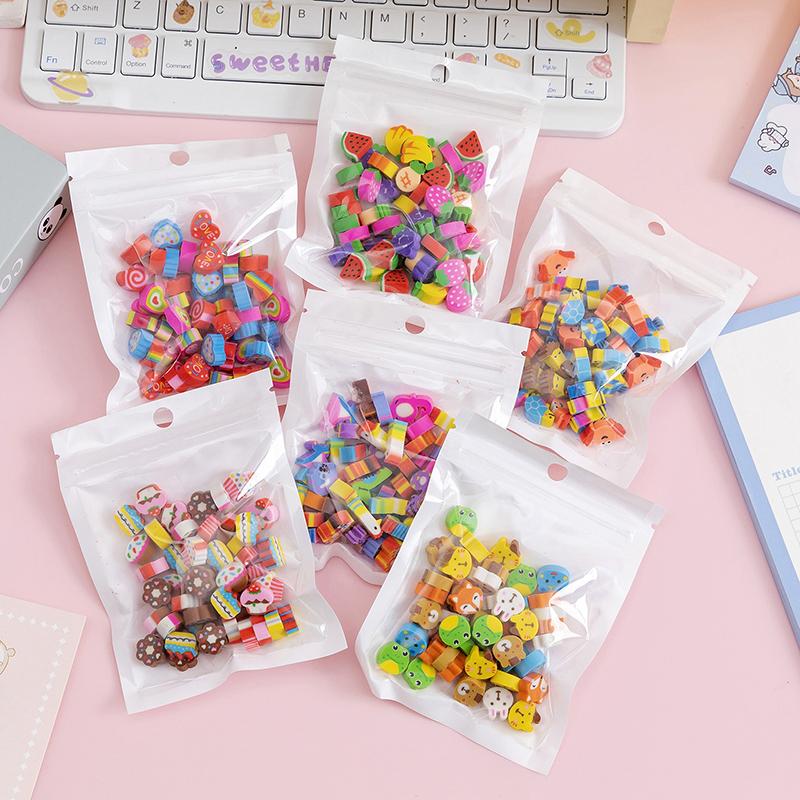 50Pcs/Bag Kawaii Eraser Creative Cartoon Mini Pencil Rubber Animal Fruit Christmas Erasers For Kids School Stationery Supplies