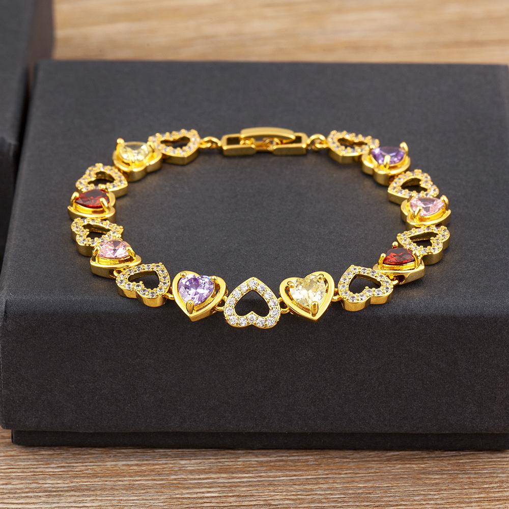 

Nidin Classic New Design Love Heart Shape Hollow Design Fine Chain Bracelets For Women Pave White/Colorful Zircon Jewelry Gifts