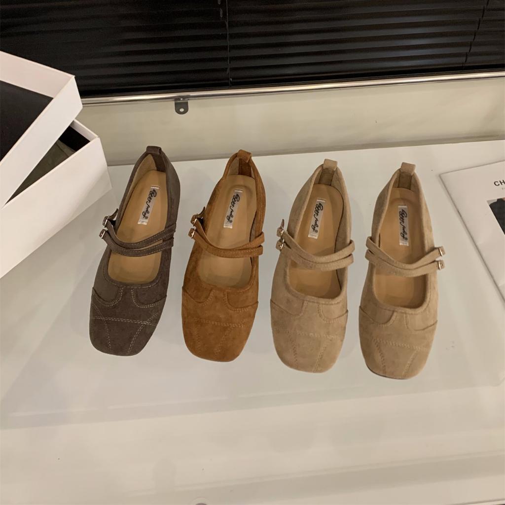 Flat-bottomed retro suede Mary Jane single shoes women's shoes 2025 new spring and autumn soft-soled commuting ladyshoes