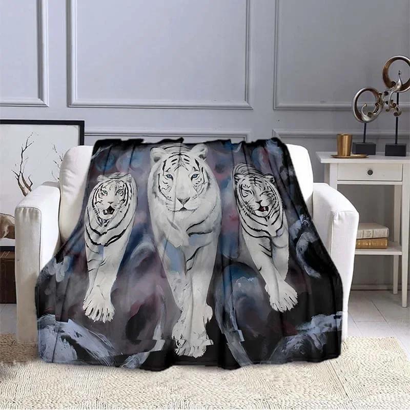 3D Print Tiger Flannel Throw Blanket Wild Animals Blanket King Queen Size Super Soft Lightweight Warm for Living Room Couch Sofa