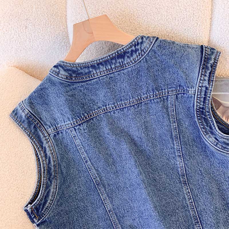 Vest for Women Cotton Sleeveless Tops Denim Vest Oversize Casual Large Pockets Zipper Vest