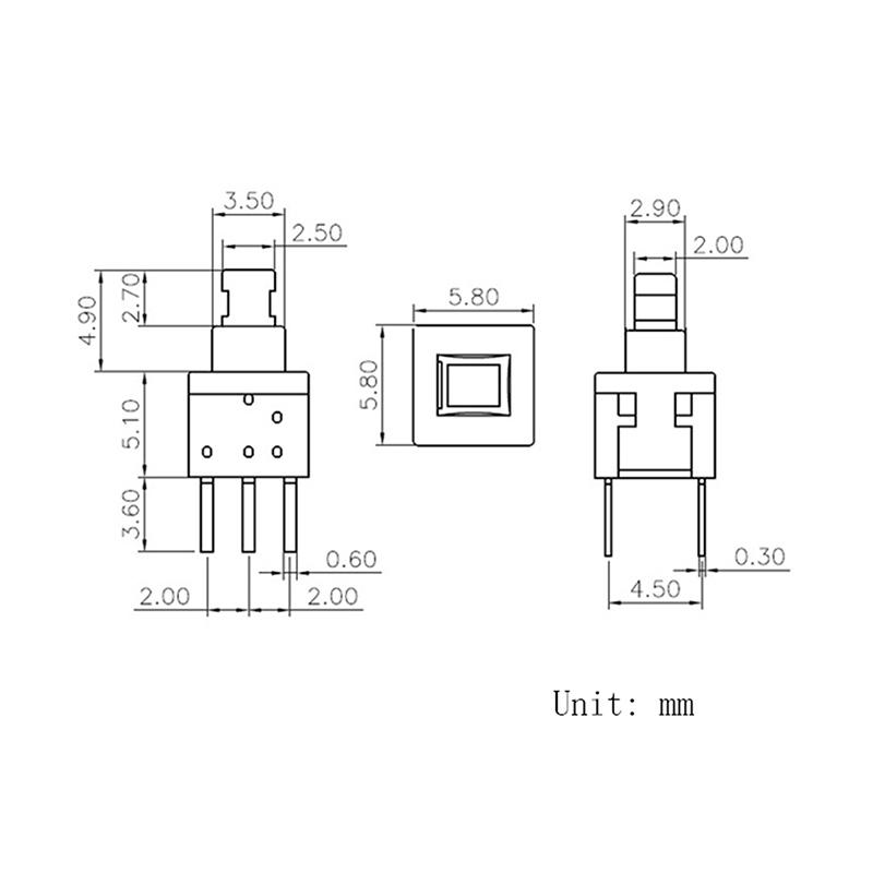 10 ks 5,8 * 5,8 mm samosvorný odemykací klíčový spínač 3pinový samosvorný vysoká hlava plochá hlava samosvorný spínač pin