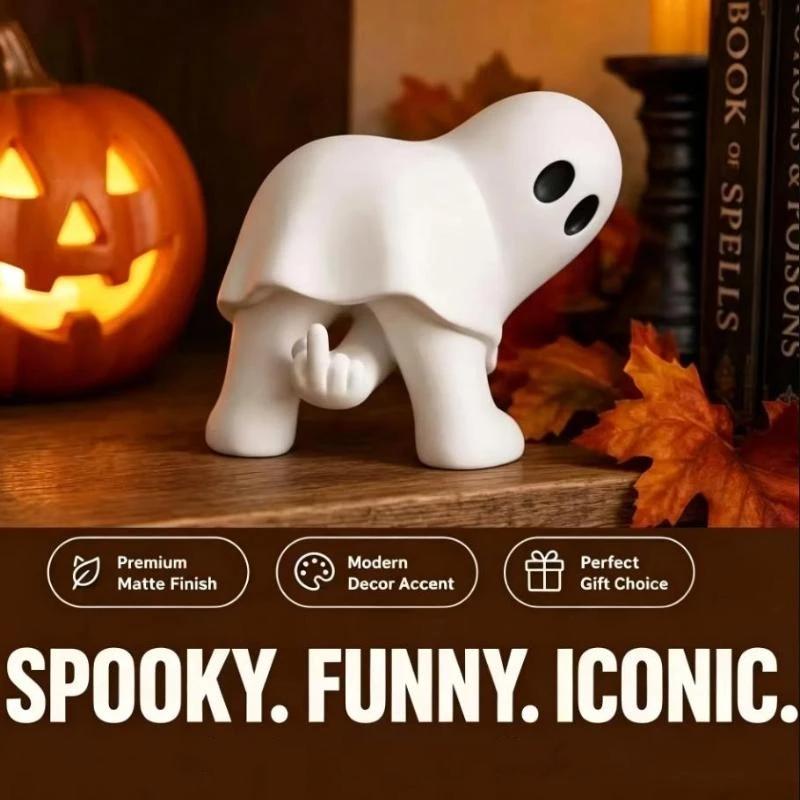 Figurka Ducha Halloween Mały Prezent Ozdoba na Biurko, Ze Środkowym Palcem Reprezentującym Zabawnie Wyglądającego Ducha Mały Duch