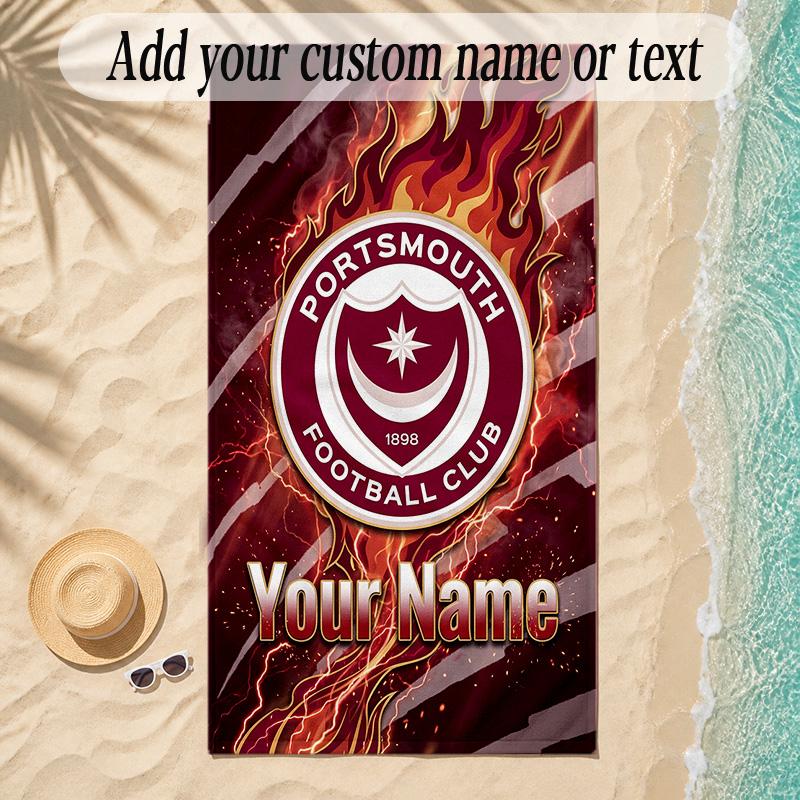 Beach TowelPortsmouth FC Custom Name Text Personalized Soft Towel for Beach Pool Indoor Home Decor Gift