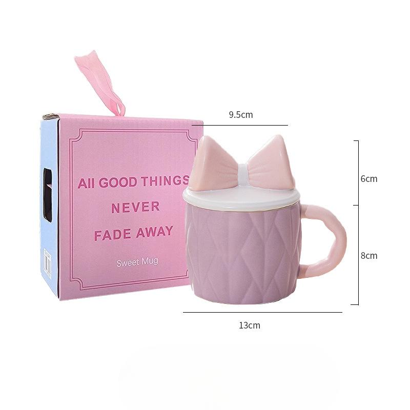 

Матовая кружка с бантом, керамическая чашка в стиле, чашка высокой ценности с крышкой, чашка для воды, подарочная коробка для лучшего друга 370ml
